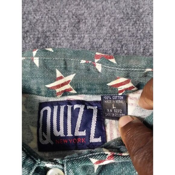Vintage Quizz New York Button Up Men Sz L All Over‎ Print Stars Workwear - Picture 5 of 6